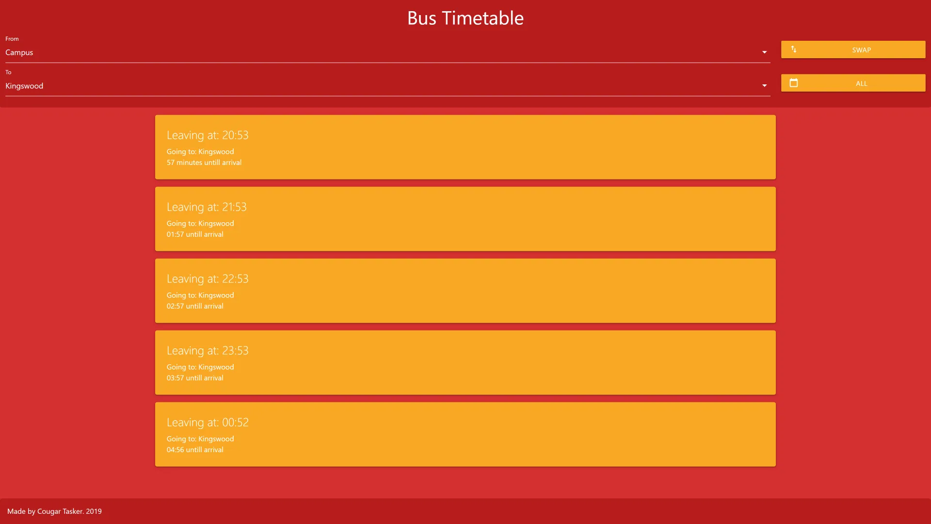 Screenshot of the bus timetable site